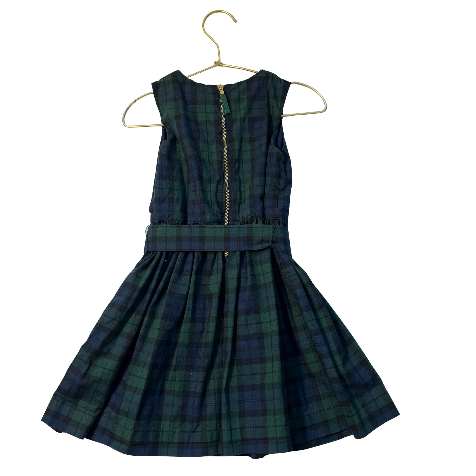 Crewcuts Green & Navy Plaid Dress with Belt - Size 4