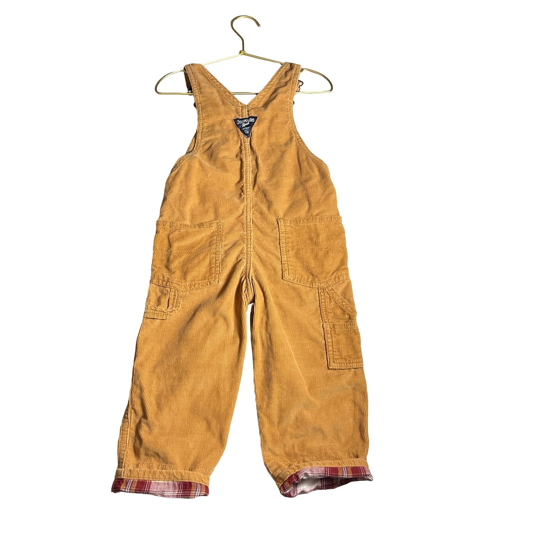 OshKosh Khaki & Plaid Cuff CorduroyOveralls - Size 3