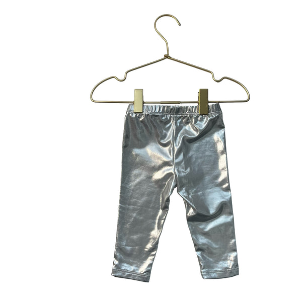 Pink Chicken Silver Metallic Leggings - Size 3-6 Mo