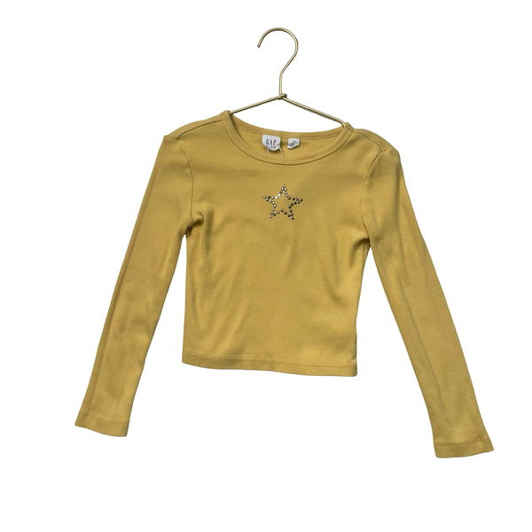 Gap Kids Yellow Ribbed Rhinestone Star Shirt - Size XS 4-5