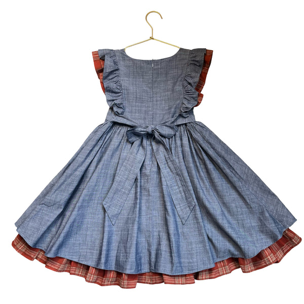 Only Little Once Chambray & Pumpkin Applique Dress - Size 10