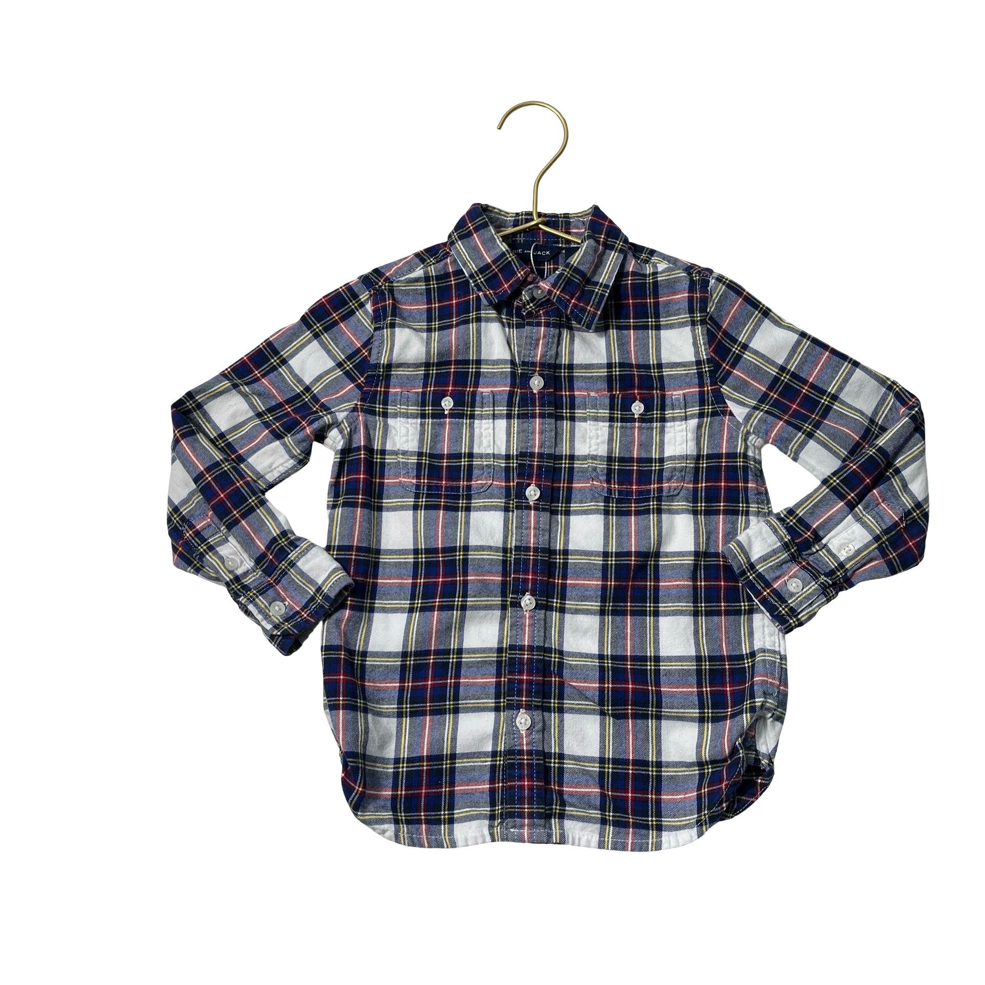 Janie and Jack Ivory, Blue, Red, Yellow Plaid Flannel Button Down Shirt - Size 3