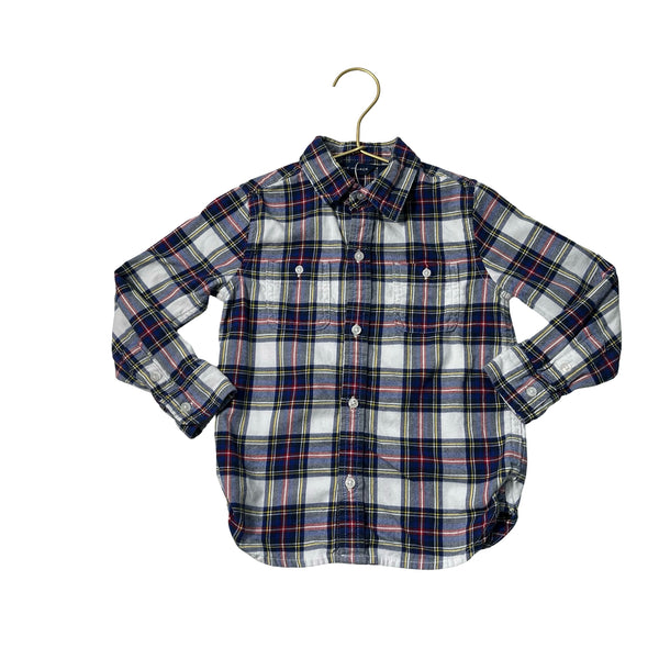 Janie and Jack Ivory, Blue, Red, Yellow Plaid Flannel Button Down Shirt - Size 3