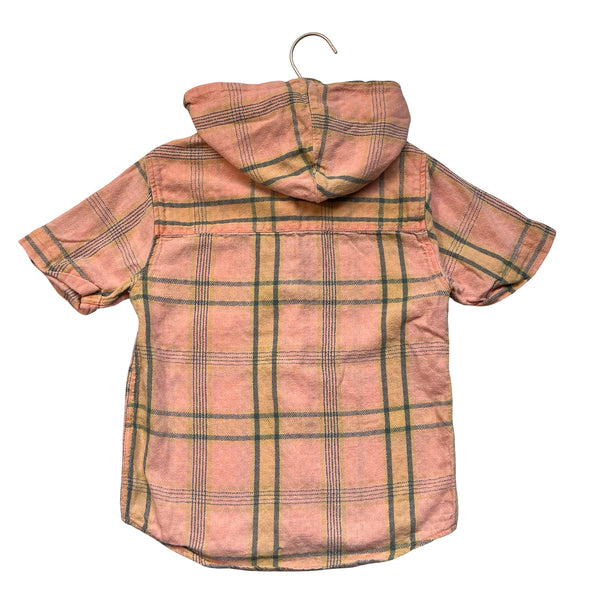 Zara Peach Plaid Hooded Button Down Shirt - Size 7
