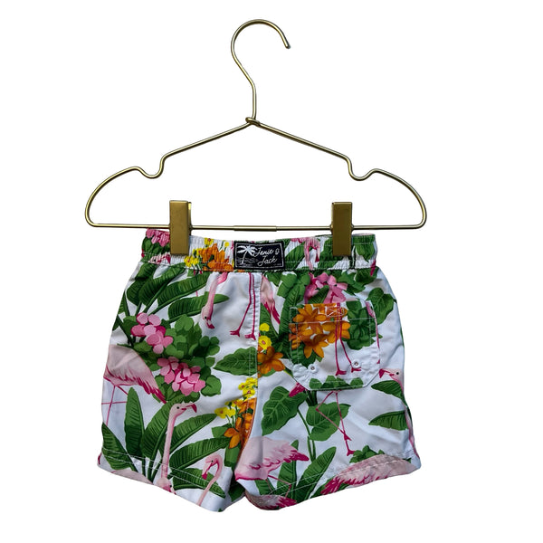 Janie and Jack Tropical Flamingo Print Swim Trunks - Size 12-18 Mo