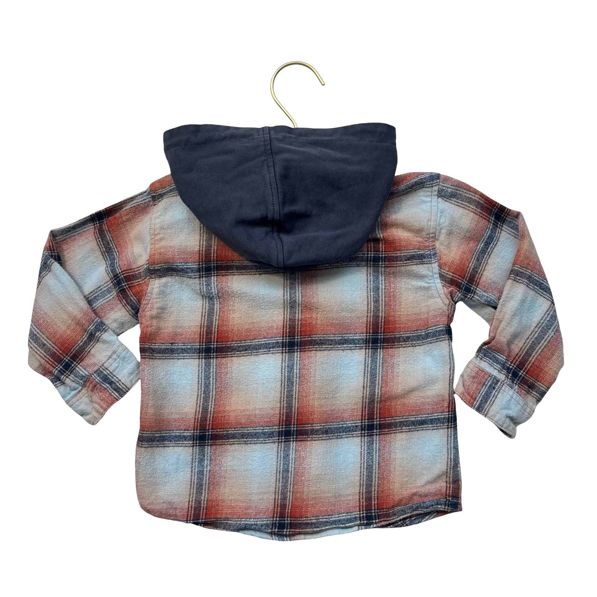 Zara Hooded Plaid Flannel Button Down Shirt - Size 2-3
