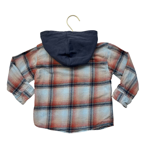 Zara Hooded Plaid Flannel Button Down Shirt - Size 2-3