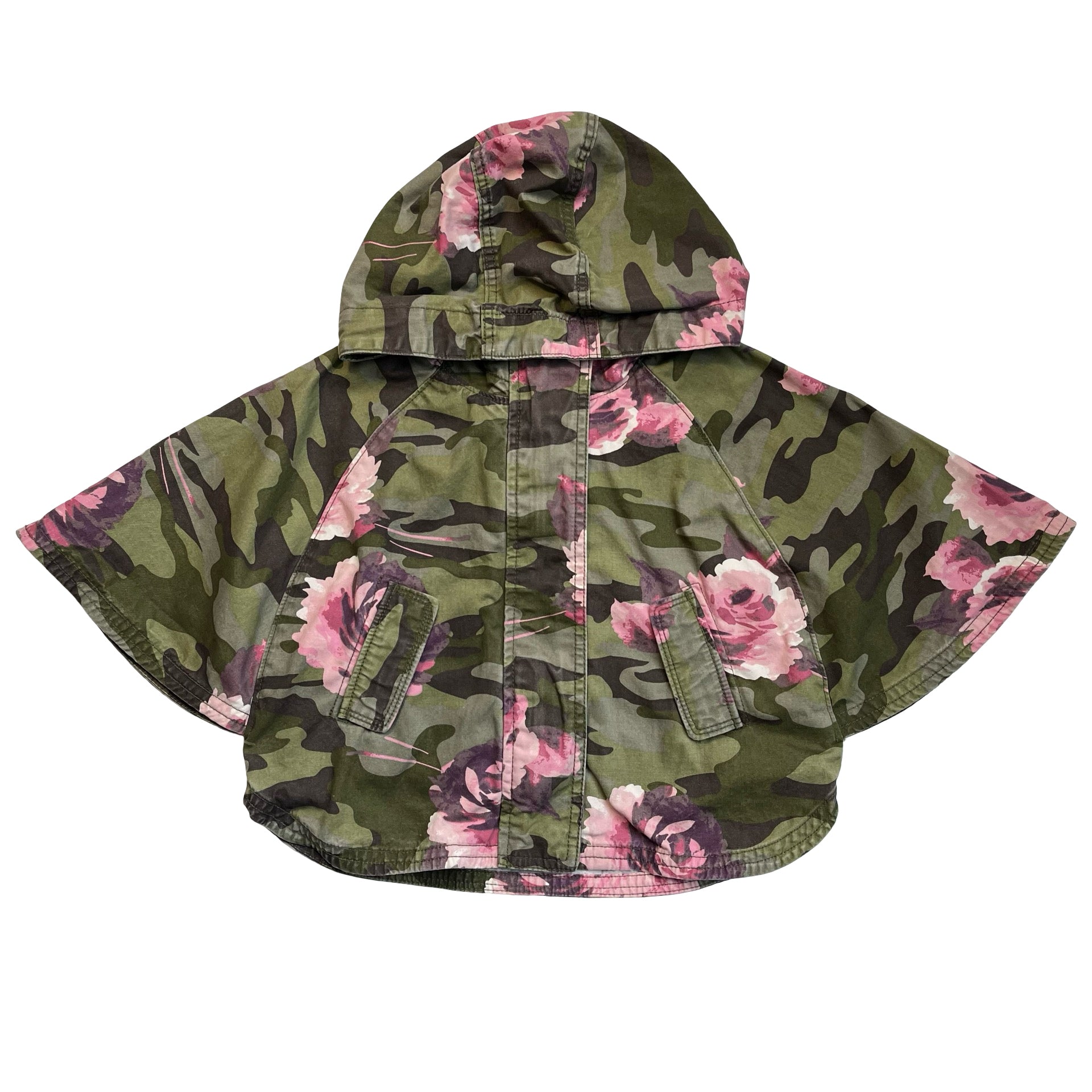 Baby Gap Green Camo & Pink Floral Hooded Poncho Jacket - Size 3