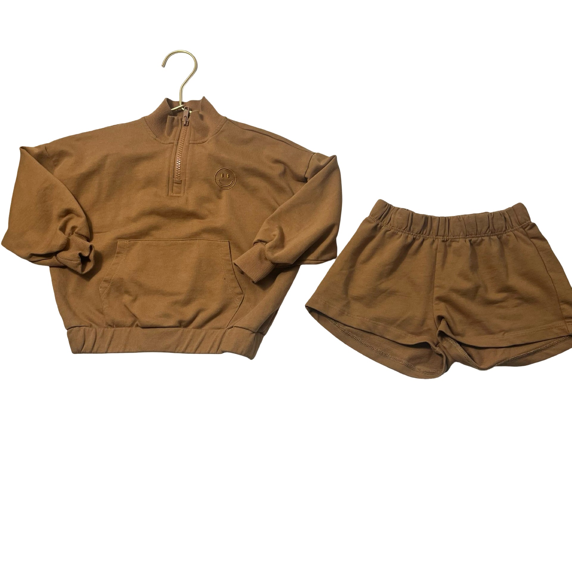 Rylee & Cru Brown Quarter-Zip Pullover & Shorts Set - Size 2-3Y