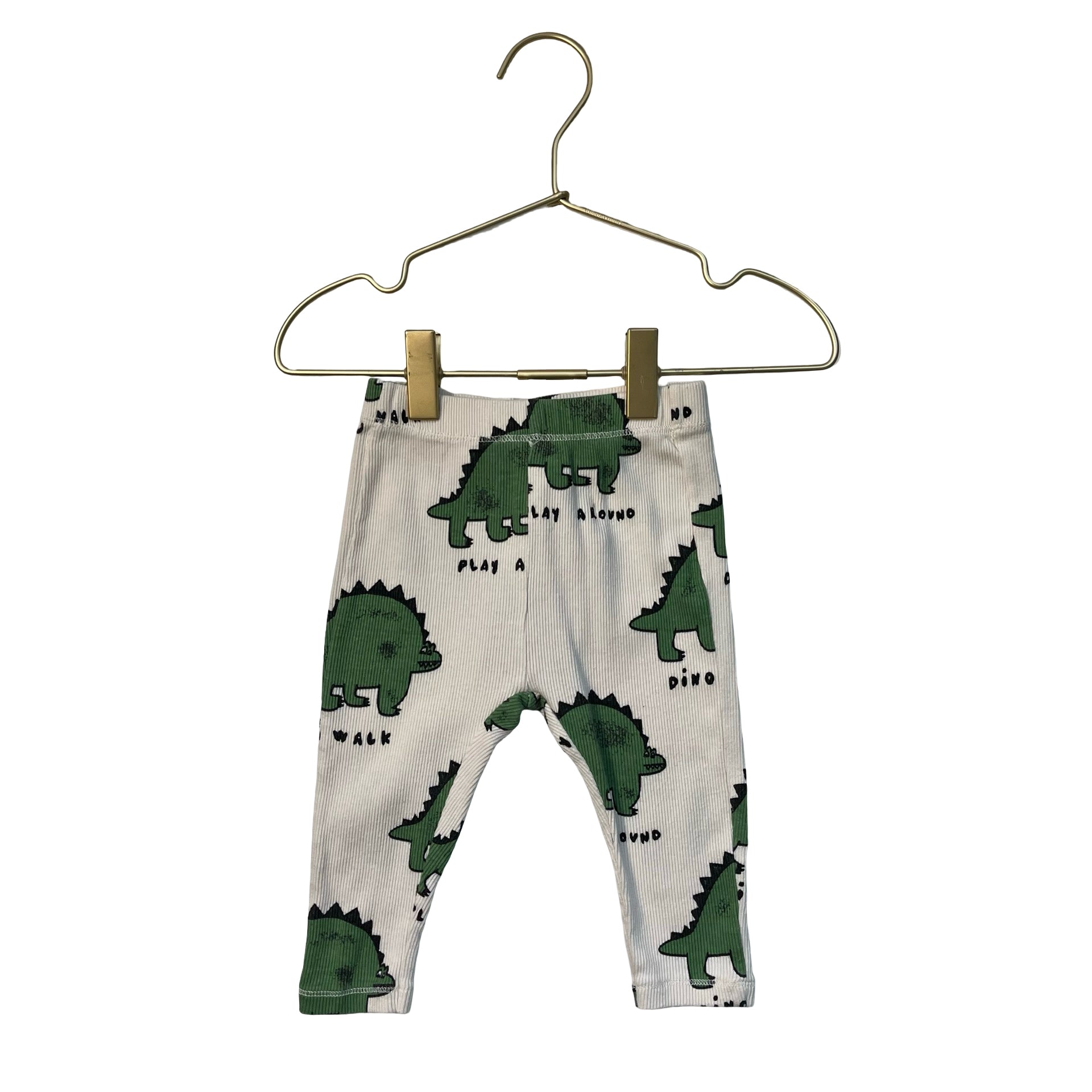 Zara Ivory & Green Print Ribbed Dino Pants - Size 6-9 Mo