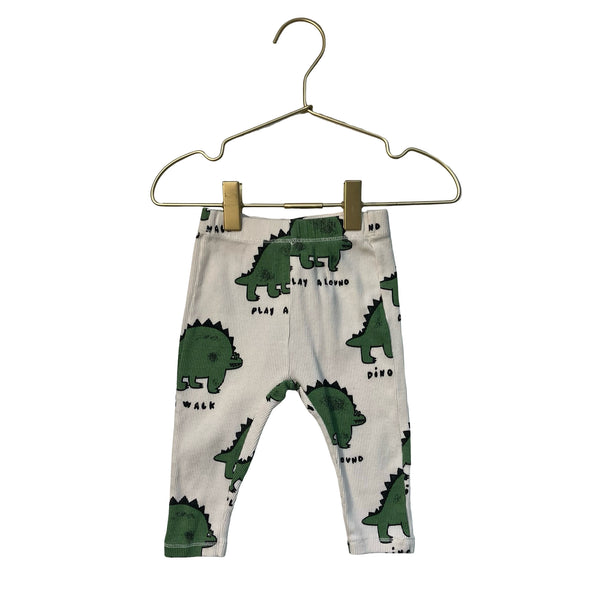Zara Ivory & Green Print Ribbed Dino Pants - Size 6-9 Mo