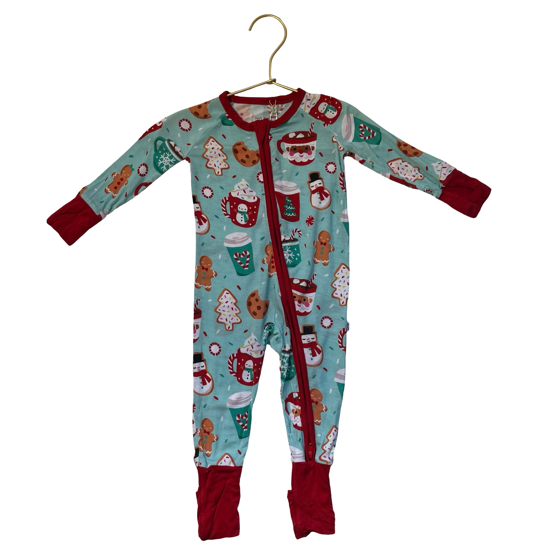 Little Sleepies Teal Christmas Cookies One-Piece PJs - Size 3-6 Mo