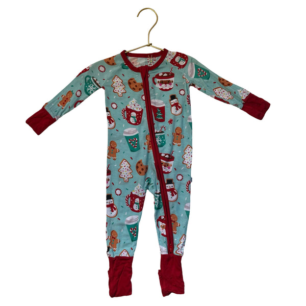 Little Sleepies Teal Christmas Cookies One-Piece PJs - Size 3-6 Mo