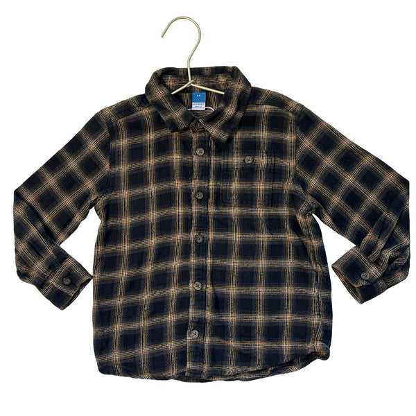 Old Navy Black, Brown, Gray Plaid Flannel Button Down Shirt - Size 5T