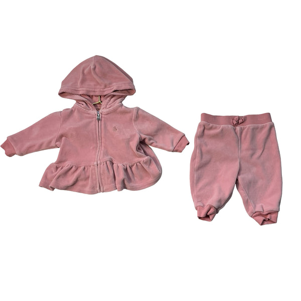 Ralph Lauren Pink Velour Hooded Zip Up Sweatshirt & Jogger Set - Size 3 Months
