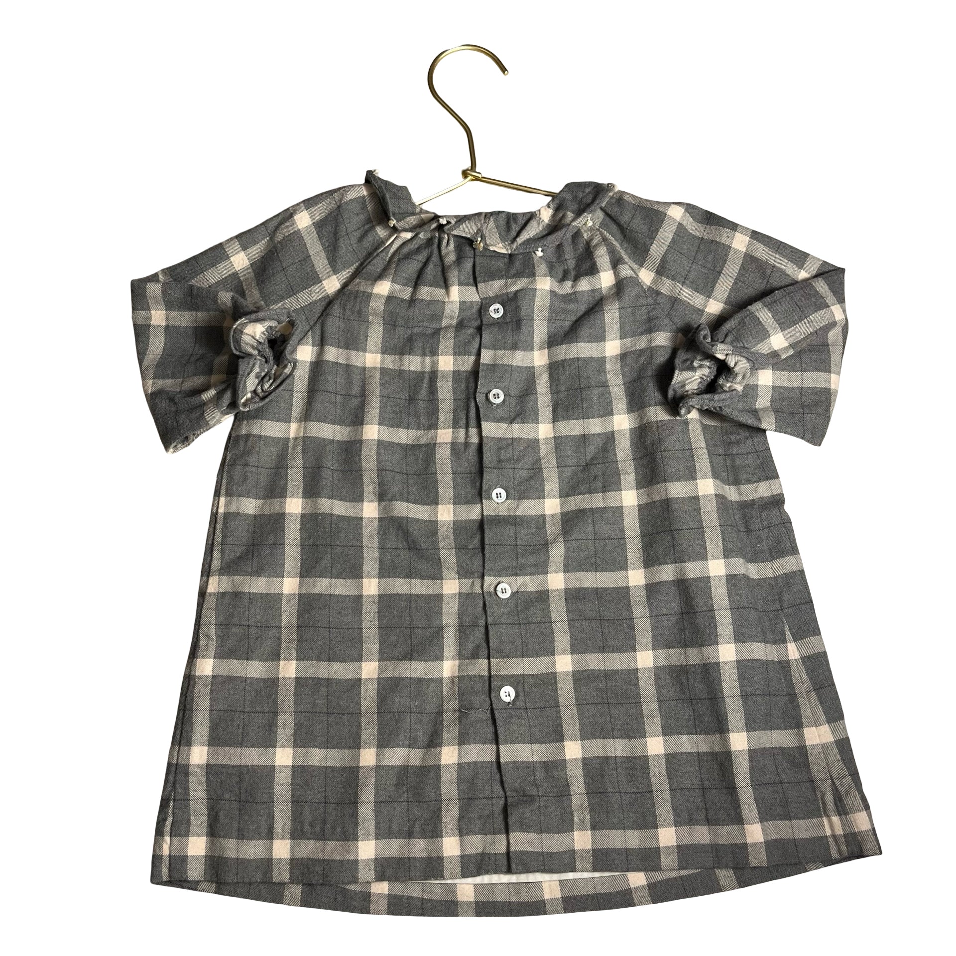 Bonpoint Sage Green & Ivory Plaid Flannel Dress - Size 18 Mo