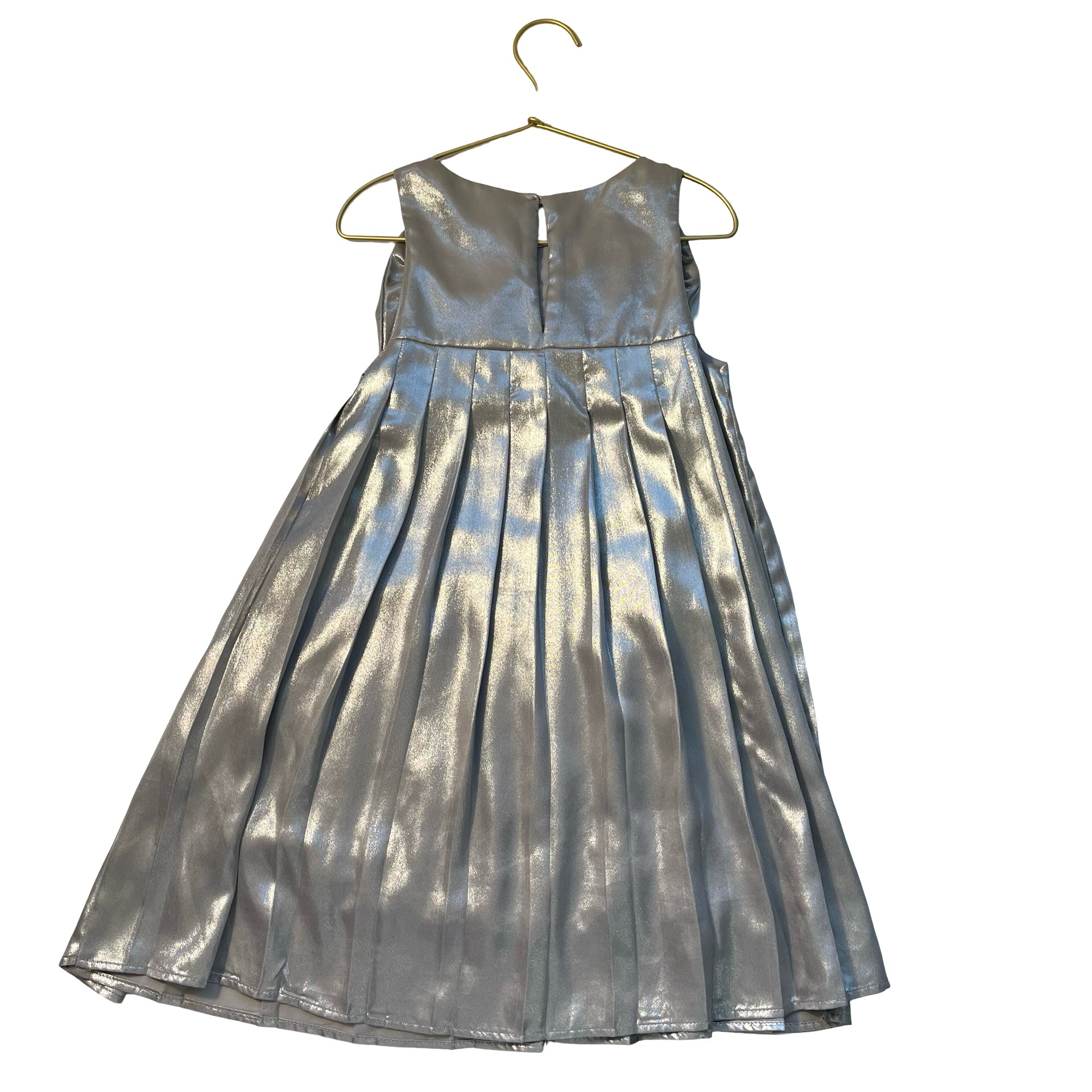 Zara Silver Metallic Pleated Bow Dress - Size 8