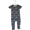 Posh Peanut Blue Race Car Print Romper - Size 18-24 Mo