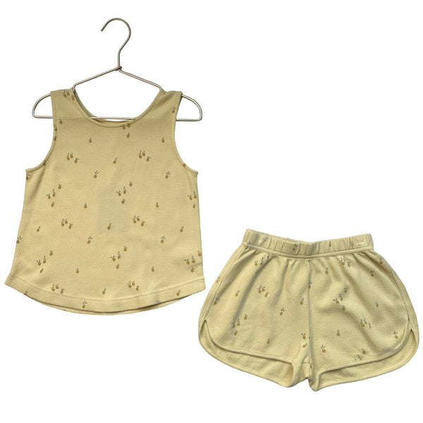 Rylee & Cru Yellow Waffle Fruit Print Tank & Shorts Set - Size 6-7Y