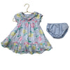 Janie and Jack Light Blue Flower Print Dress & Bloomers - Size 12-18 Mo