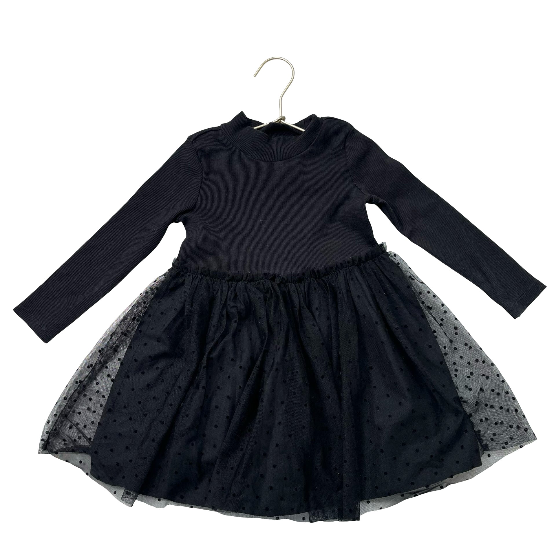 Baby Gap Black Ribbed & Tulle Dot Dress - Size 3