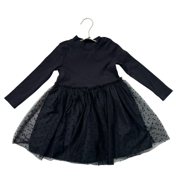 Baby Gap Black Ribbed & Tulle Dot Dress - Size 3