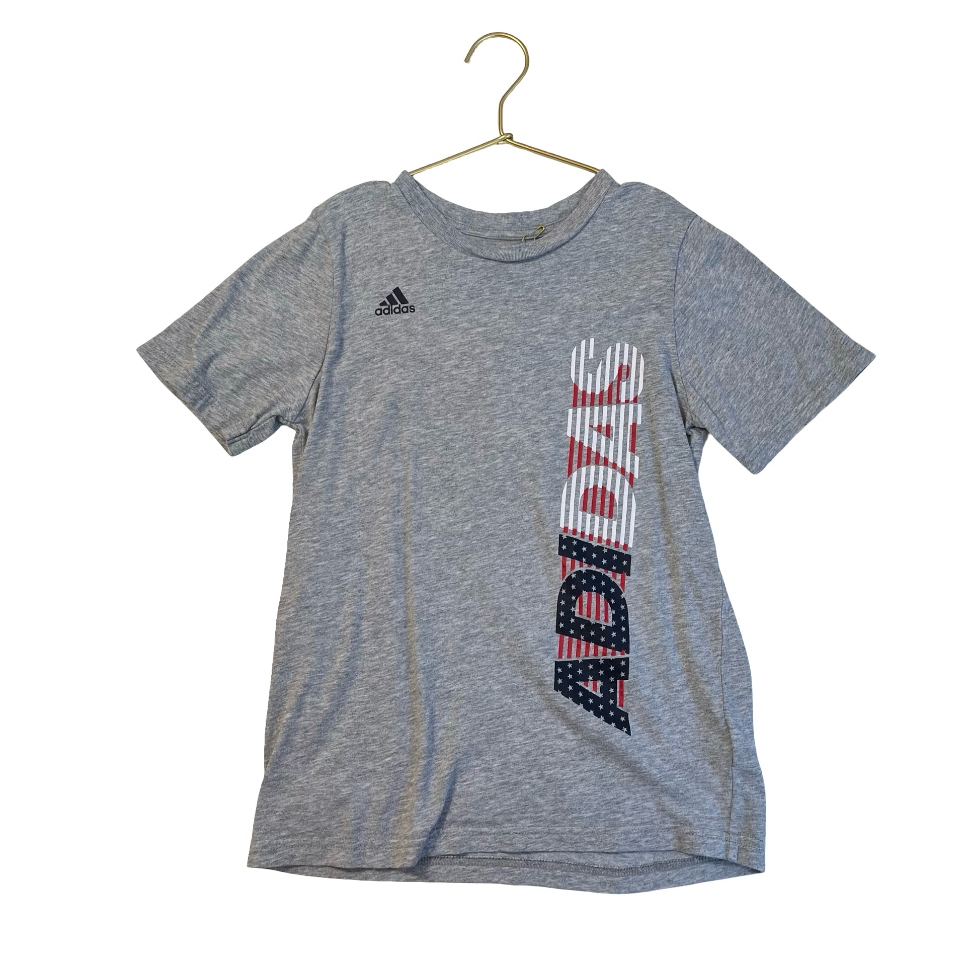 Adidas Gray & Red, White, Blue Logo Tee - Size 7