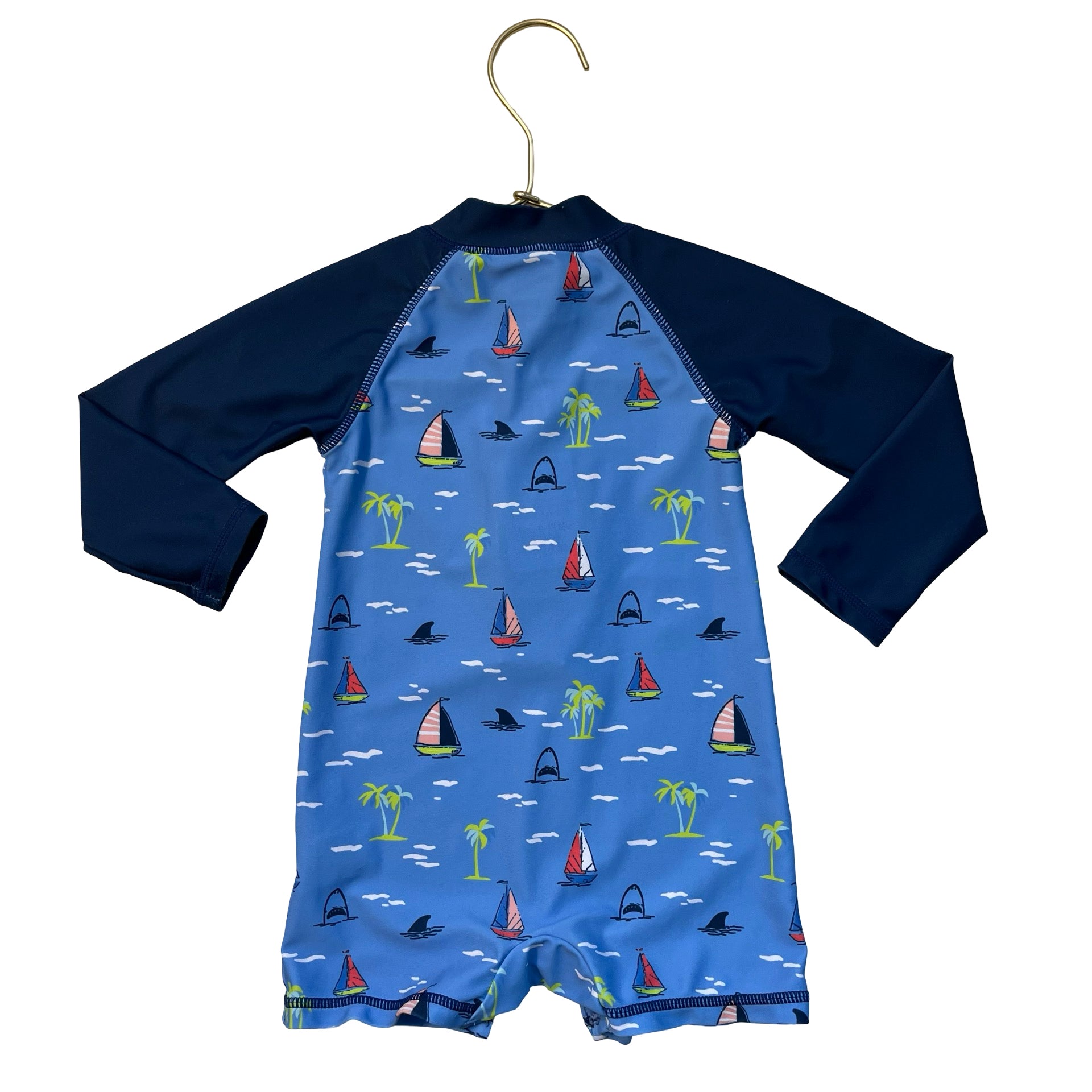 Andy & Evan Blue Ocean Print Swim Suit Romper - Size 9-12 Mo