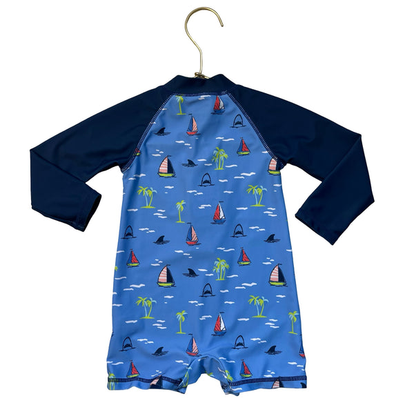 Andy & Evan Blue Ocean Print Swim Suit Romper - Size 9-12 Mo