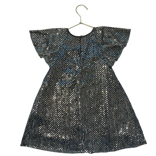 Next Silver Sequin Dress, Gray Velvet Bow - Size 3-4