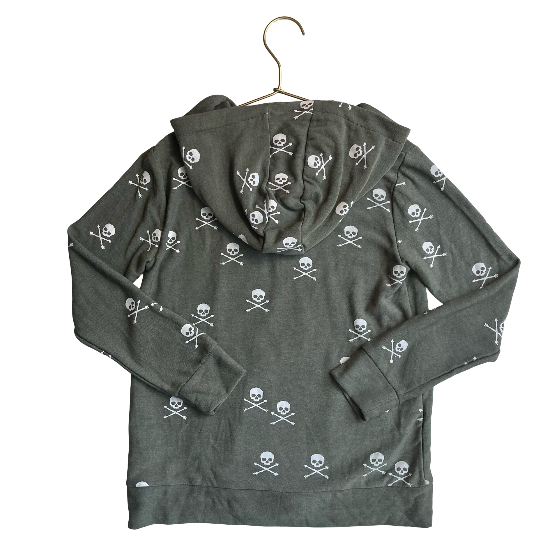 Chaser Olive Green Skull & Crossbones Zip-Up Hooded Sweatshirt - Size 8