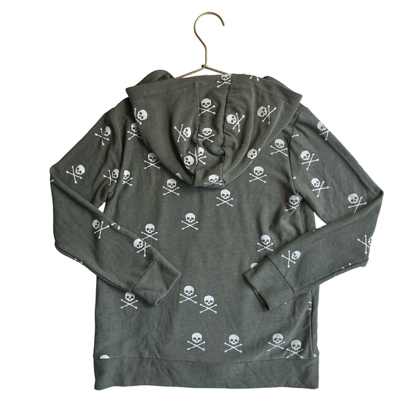 Chaser Olive Green Skull & Crossbones Zip-Up Hooded Sweatshirt - Size 8