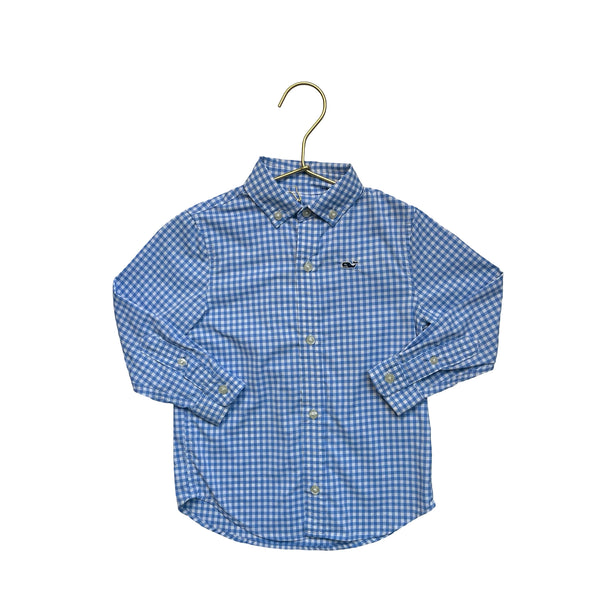 Vineyard Vines Performance Blue & White Check Button Down Shirt - Size 2T