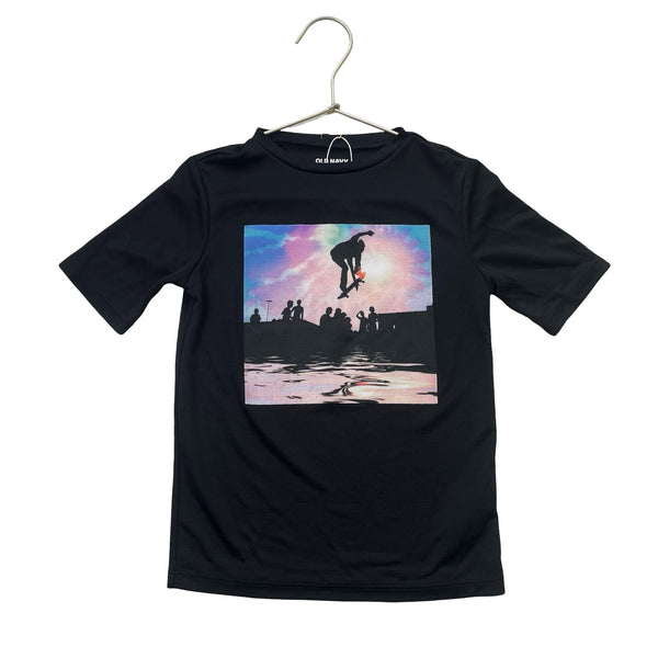 Old Navy Black Skateboard Graphic Active Tee - Size S 6-7