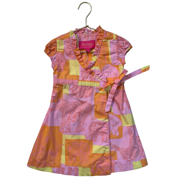 Lilly Pulitzer Pink, Yellow, Orange Elephant Print Wrap Dress - Size 3