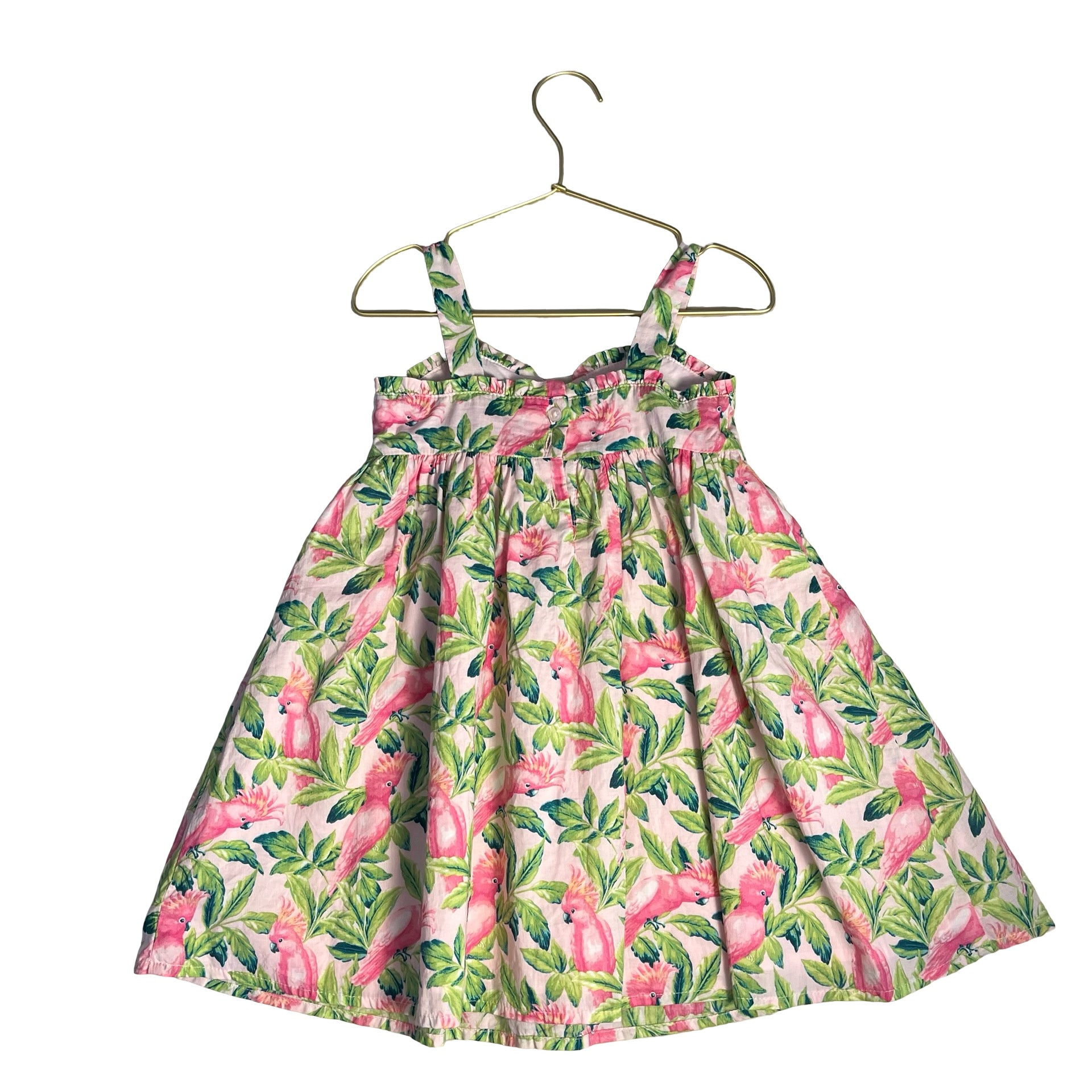 Janie and Jack Pink & Green Tropical Bird & Leaf Dress - Size 4