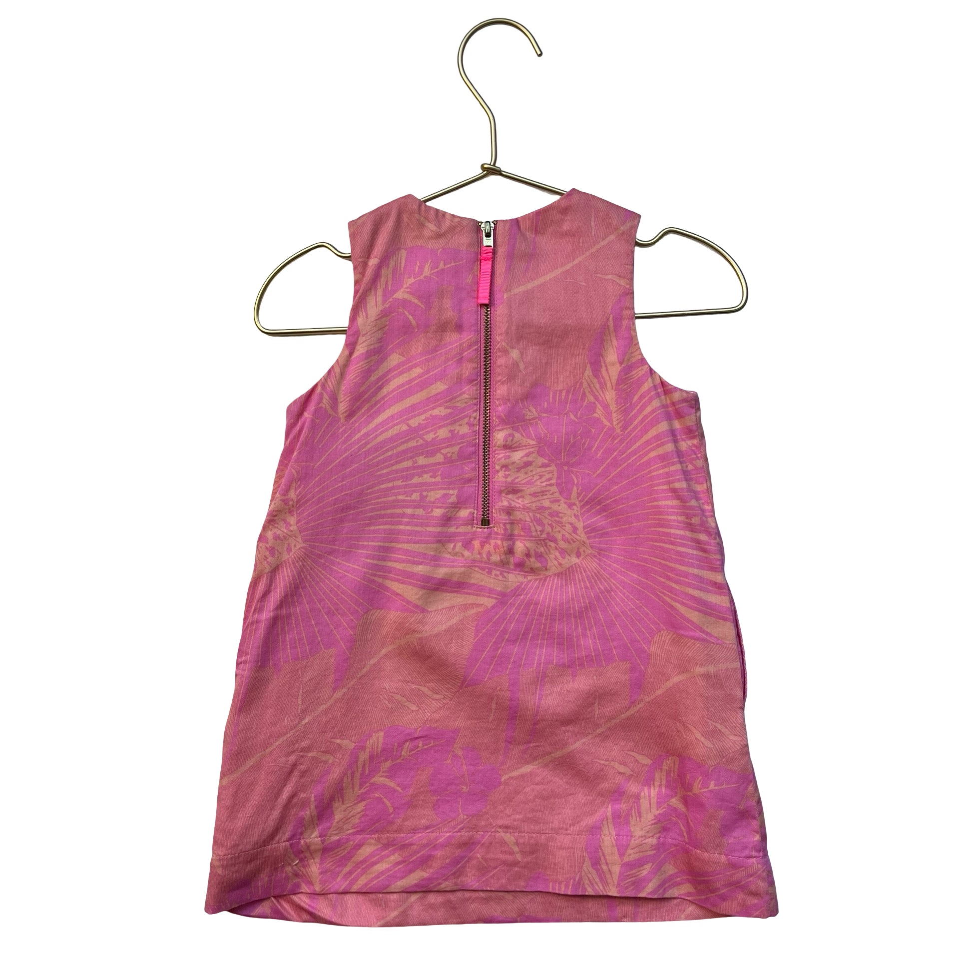 Crewcuts Pink & Peach Tropical Print Embroidered Shift Dress - Size 2