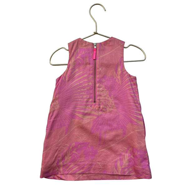 Crewcuts Pink & Peach Tropical Print Embroidered Shift Dress - Size 2