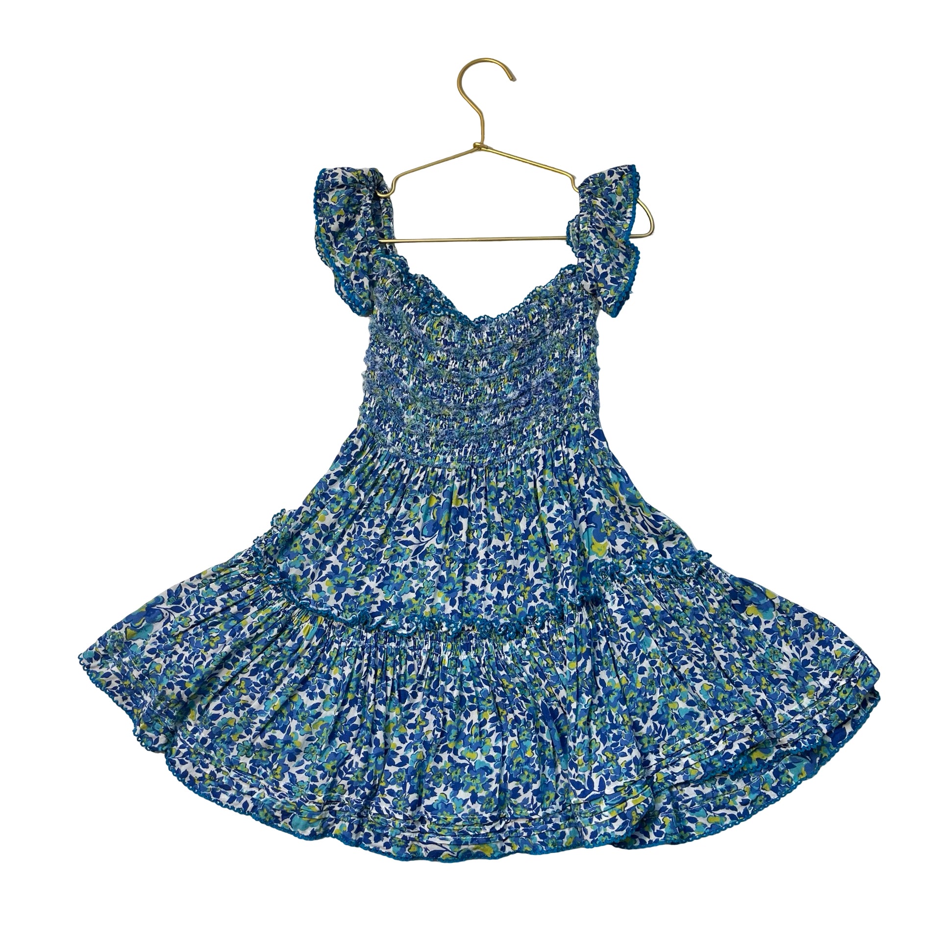 Poupette St Barth Blue Floral Smocked Dress - Size 6