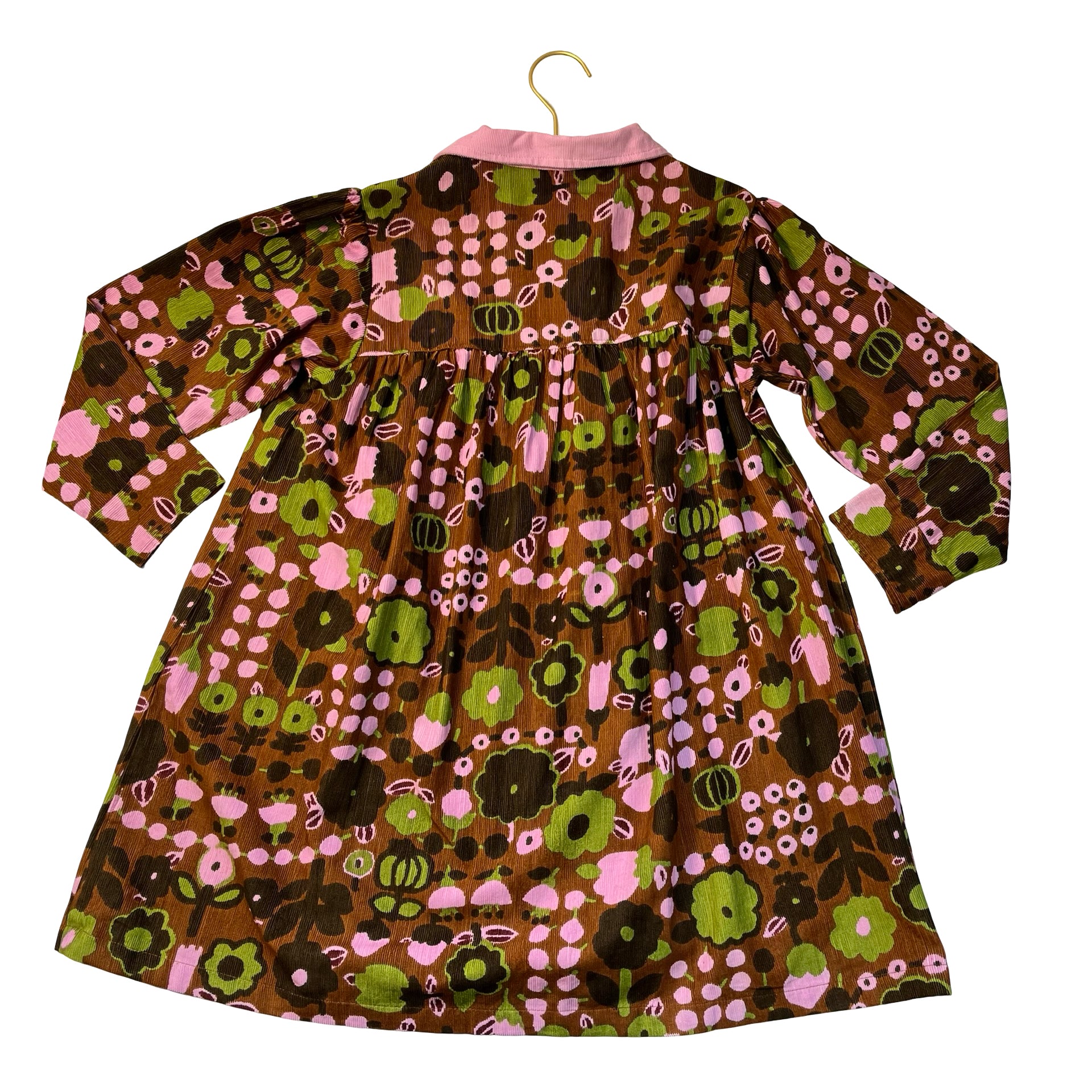 Misha & Puff Brown, Pink, Green Flower Print Corduroy Dress - Size 8Y