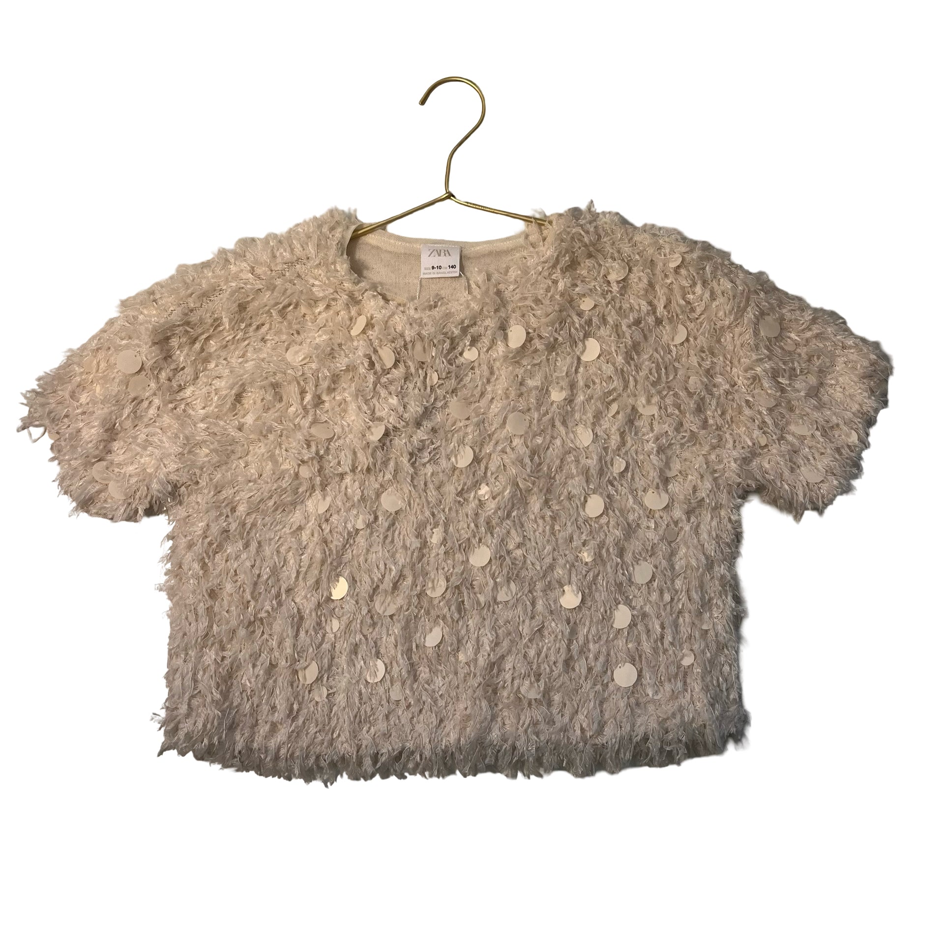 Zara Ivory Eyelash & Disc Sequin Top - Size 9-10