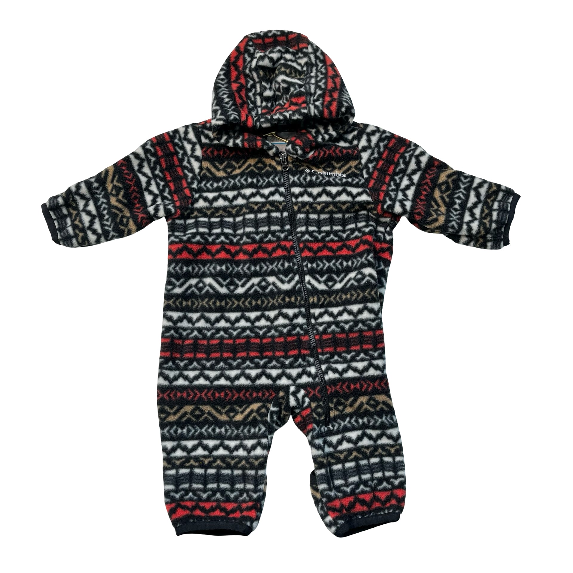 Columbia Black, Ivory, Tan, Red Pattern Fleece Bunting - Size 0-3 Mo