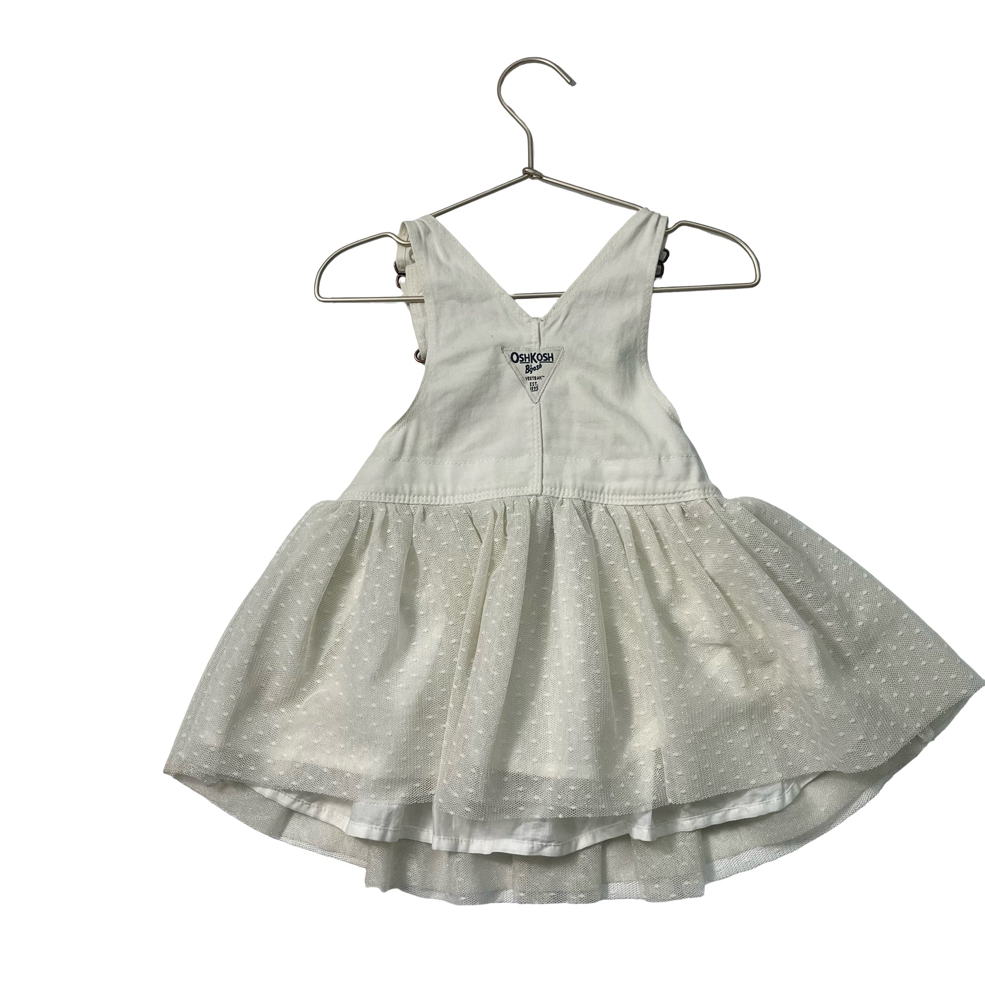 OshKosh Ivory Swiss Dot Tulle Overall Dress - Size 18 Months