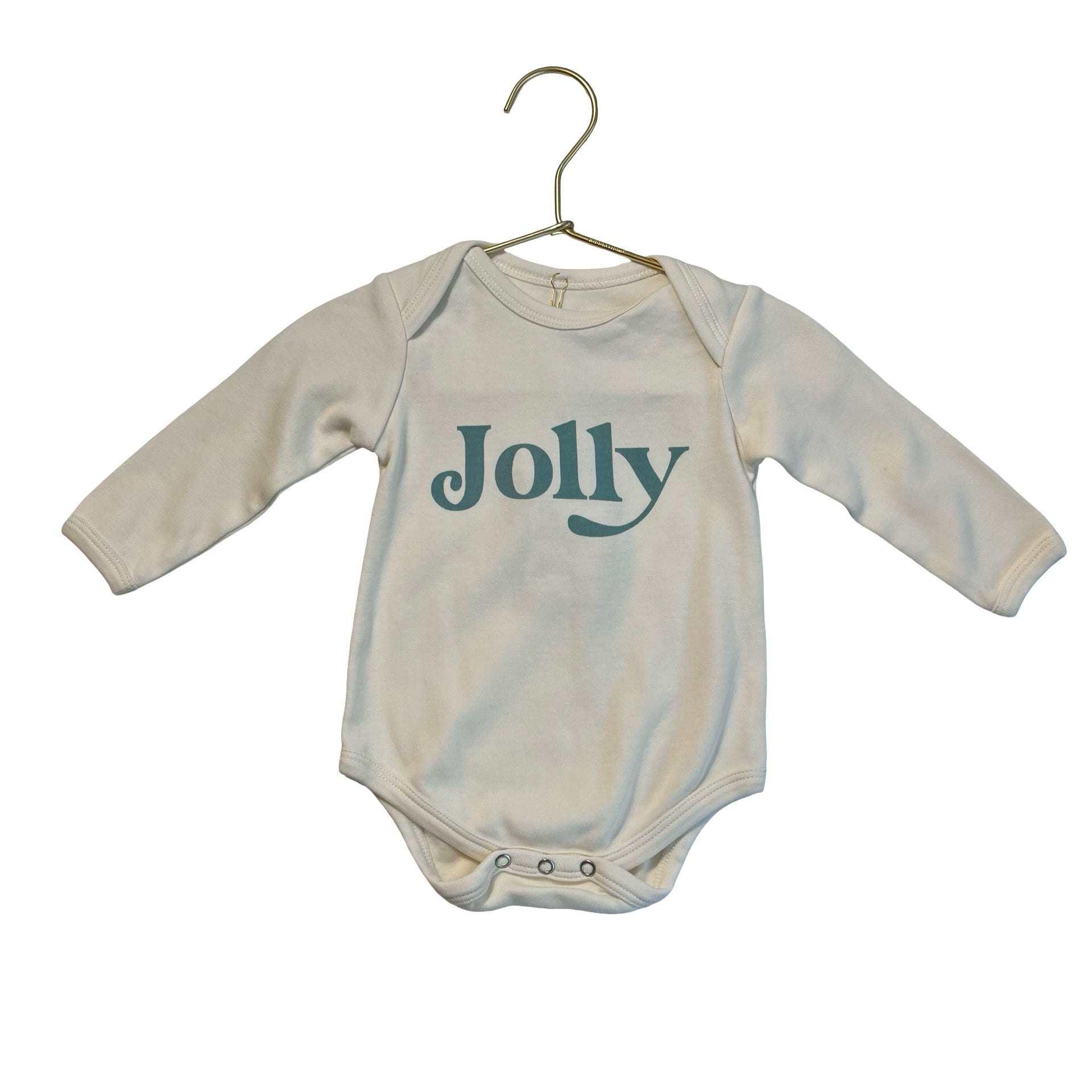 Emerson and Friends Ivory & Teal 'Jolly' Long Sleeve One Piece - Size 3-6 Mo