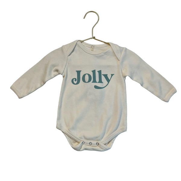 Emerson and Friends Ivory & Teal 'Jolly' Long Sleeve One Piece - Size 3-6 Mo