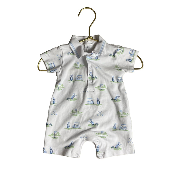 Kissy Kissy White, Blue, Green Golf Print Polo Romper - Size 0-3 Mo