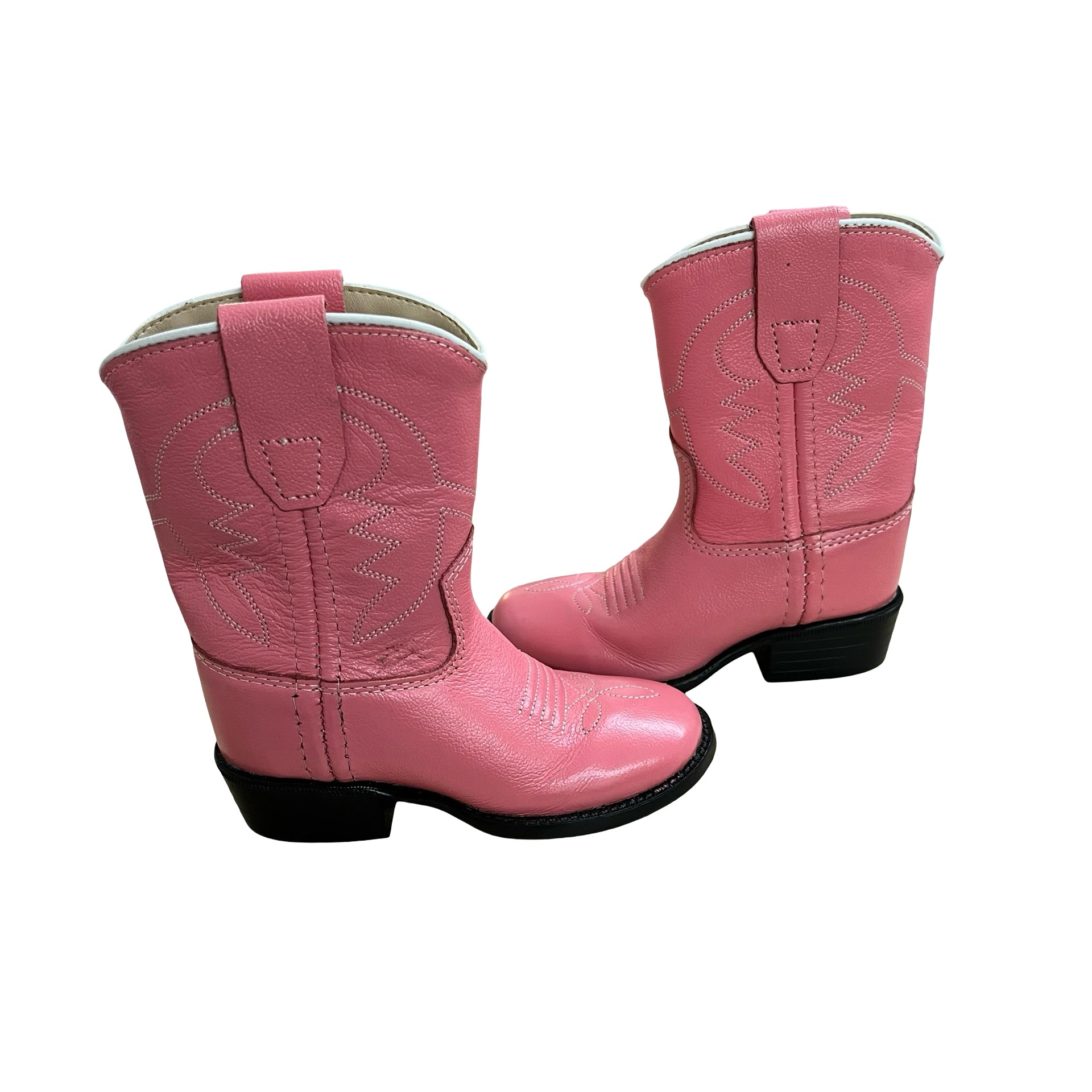 Old West Pink Leather Cowgirl Boots - Size 4 D