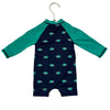 Janie and Jack Green & Navy Turtle Print Swim Suit Romper - Size 3-6 Mo