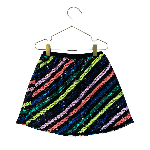 Rockets of Awesome Black & Colorful Striped Sequin Skirt - Size 8