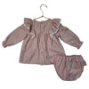 Babidu Maroon & Ivory Striped Blouse & Herringbone Bubble Shorts Set - Size 18 M
